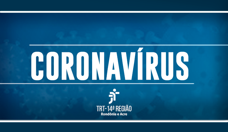 arte coronavírus e logo do TRT14