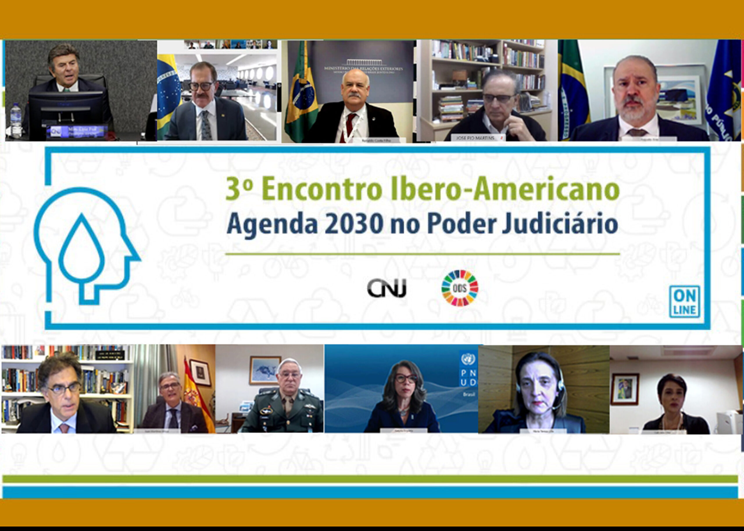 fotos de ministros e autoridades no painel de divulgação do III Encontro Ibero-Americano