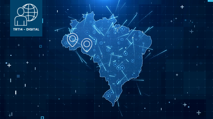 Mapa do Brasil com destaque em Rondônia e Acre configurando o TRT Digital