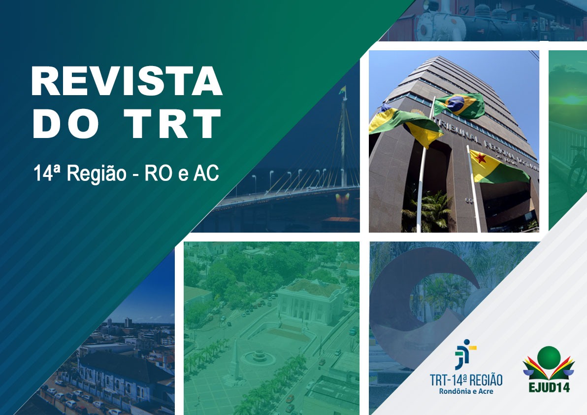 A imagem mostra a fachada do TRT-14 e o texto: revista do TRT 14ª Região RO/AC.
