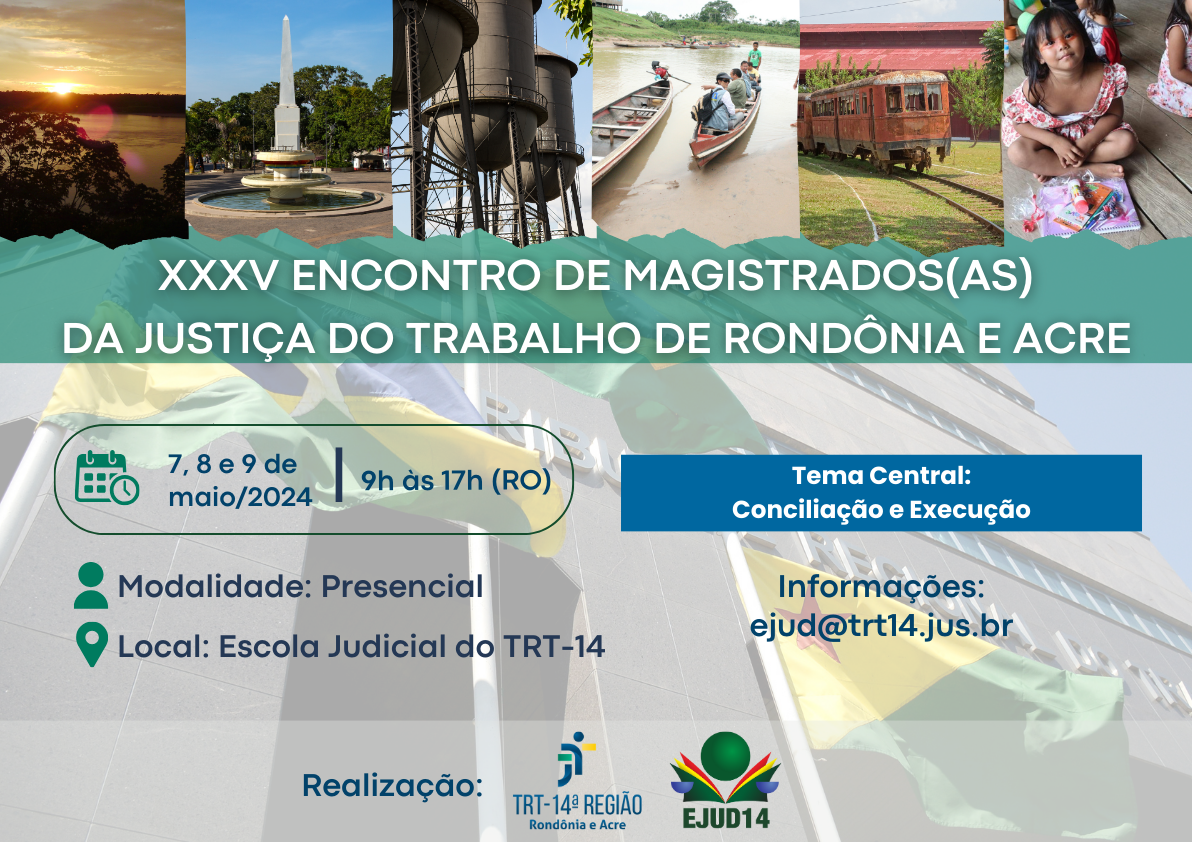 O banner traz imagens regionais de Rondônia e o texto: XXXV Encontro de Magistrados(as) da Justiça do Trabalho de Rondônia e Acre.