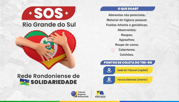 A imagem mostra um coração com a bandeira do Rio Grande do Sul ao centro envolto a um abraço.