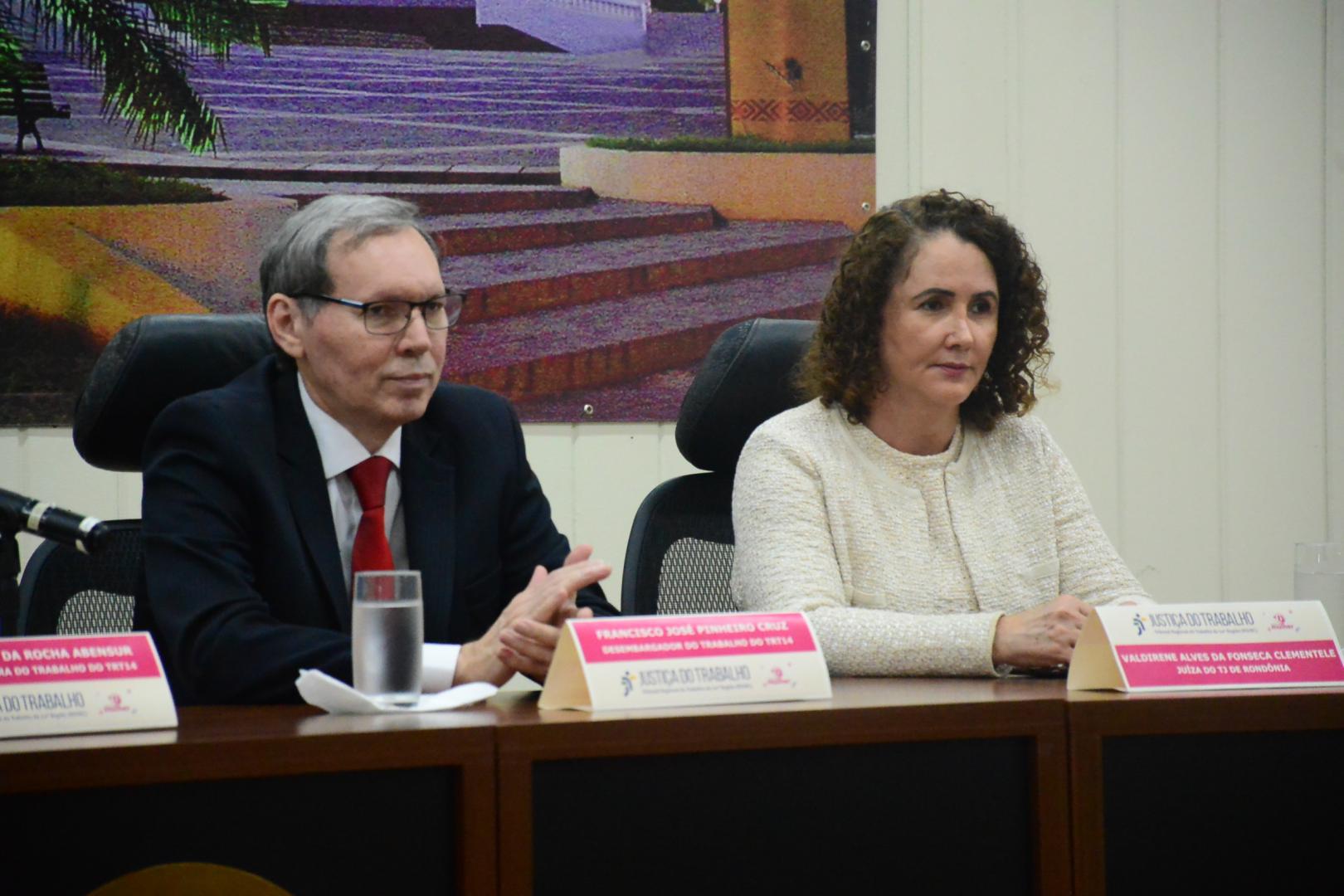 Foto do desembargador do Trabalho Francisco Cruz; e a juíza do TJRO Valdirene Clementele