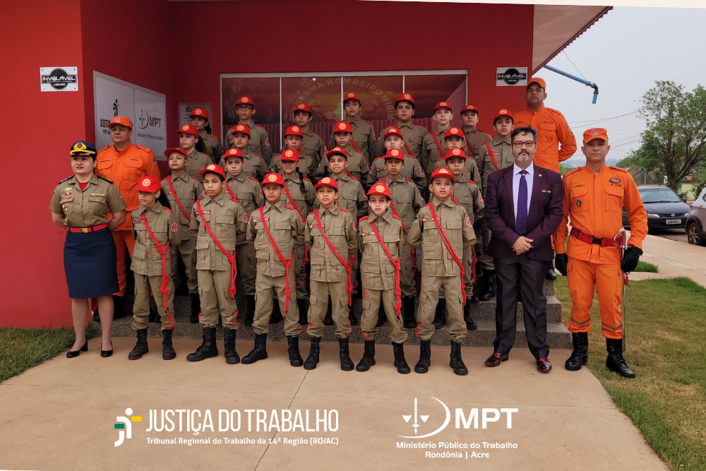 Imagem na fachada do prédio do Complexo de Treinamento Bombeiro Mirim é inaugurado em Rolim de Moura com recursos destinados pela Justiça do Trabalho e MPT