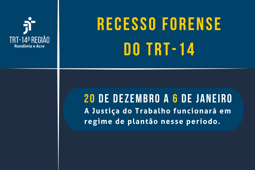 fundo azul e texto sobre recesso forense de 20 de dezembro a 6 de janeiro.