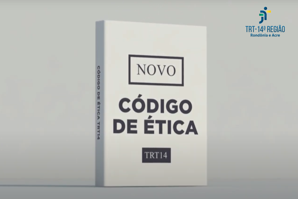 Fundo branco e um desenho de um livro com a capa NOVO CÓDIGO DE ÉTICA