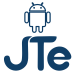 Um Android (marca do google) com a palavra JTe abaixo