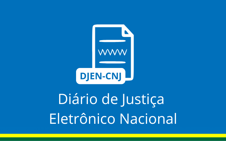 Imagem com fundo azul de uma folha de documento com o texto Diário da justiça eletrônico nacional