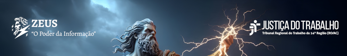 Banner com uma foto do Deus Grego Zeus, onde aparece só sua cabeça e a ponta de seu raio e o logotipo da justiça do trabalho